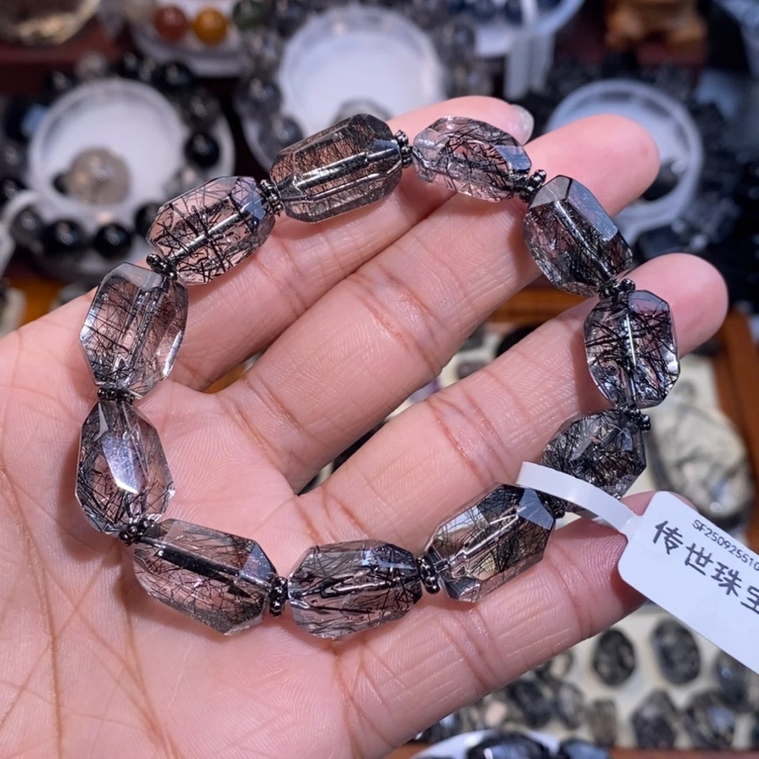 未镶嵌手链水晶黑发晶全透体满发蕾丝设计款10mm