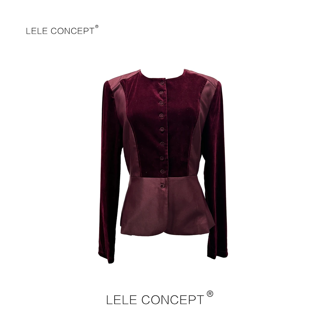 LELE CONCEPT丨【如一】气质静奢丝绒拼接一排扣上衣S0843