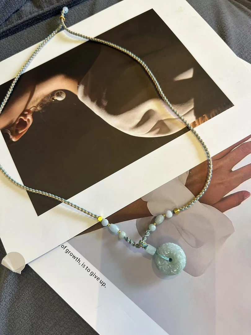 非金属玻璃吊坠 【小胖家】设计感编织平安扣吊坠项链