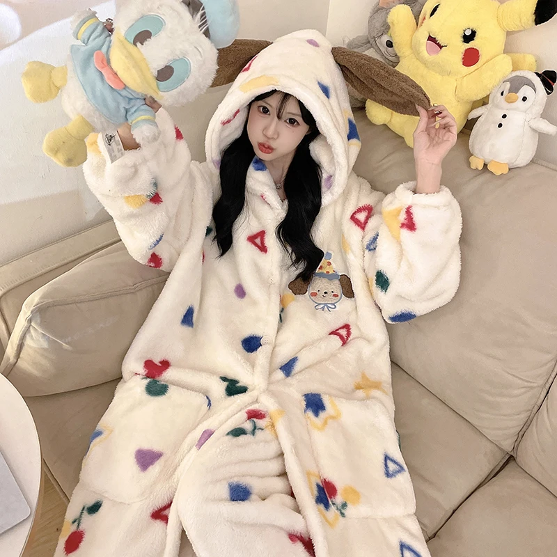 运补【生日小狗】睡袍新款冬季加绒秋冬季保暖甜美少女睡衣家居服