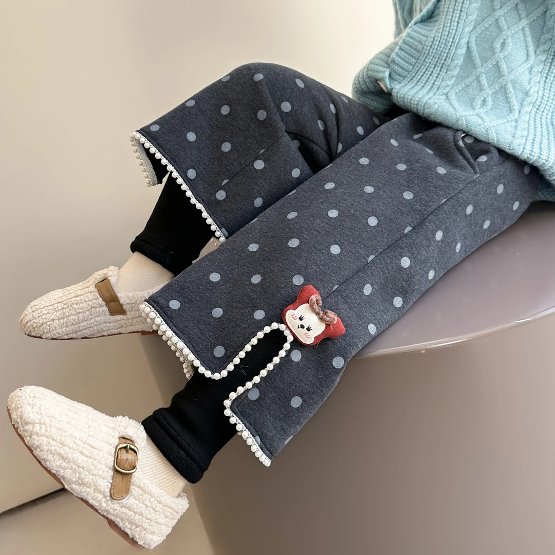 女童加绒裤子2025新款儿童秋冬装韩版洋气假两件女宝宝冬季休闲裤