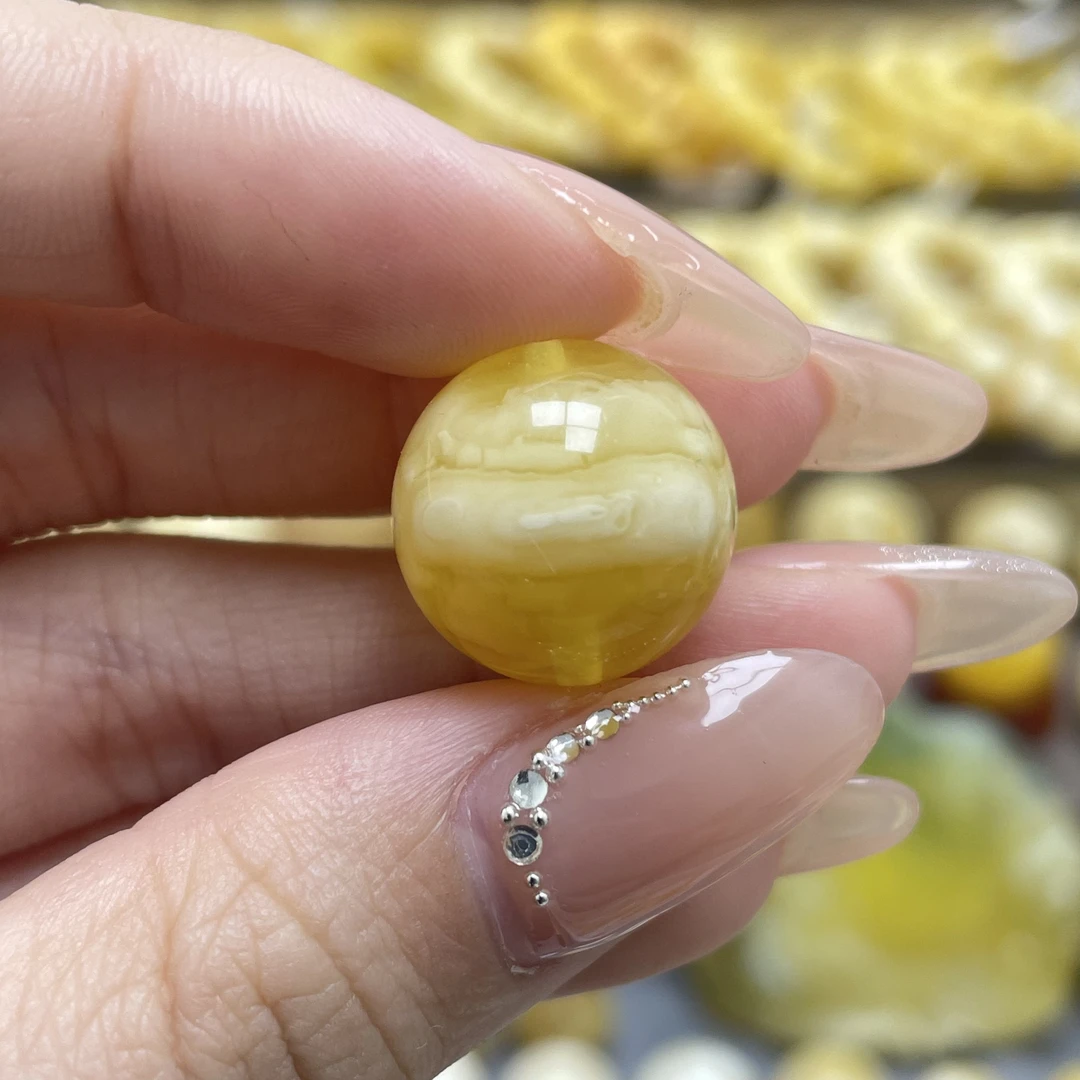 段掌柜臻选·16.4mm天然原矿蜜蜡金妖白花圆珠微瑕