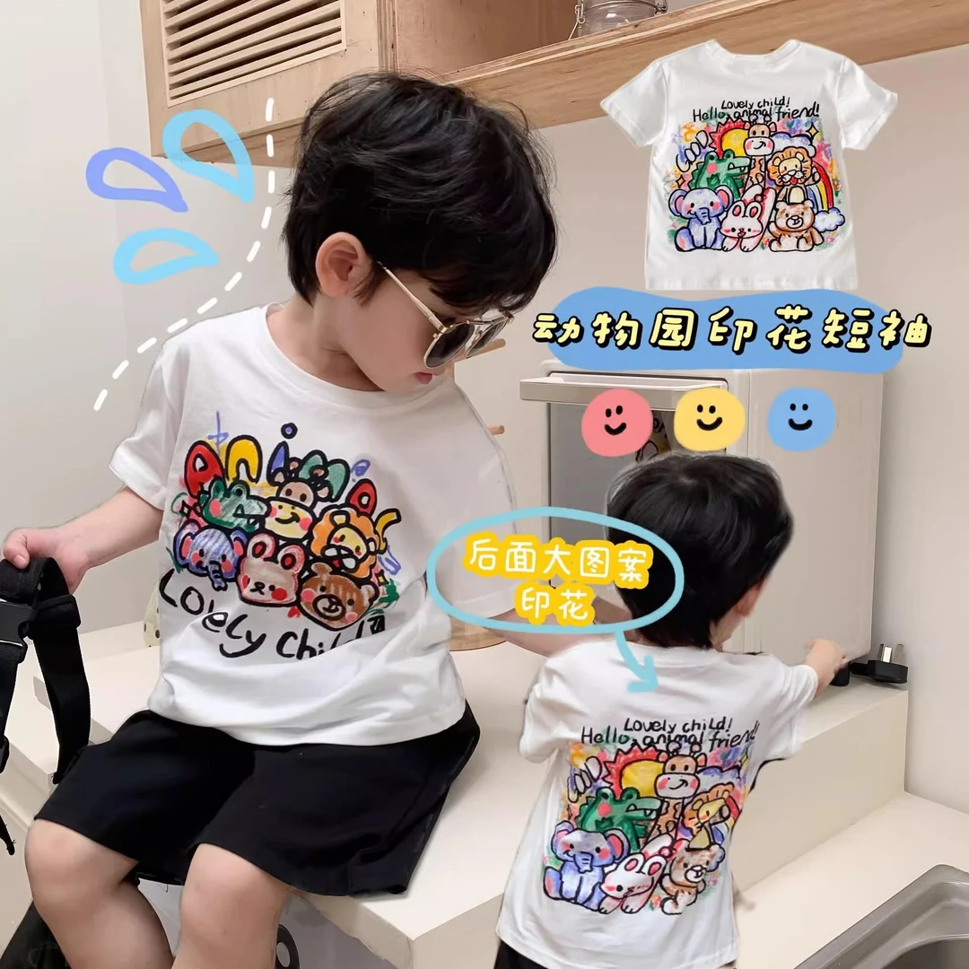 2025新款夏季纯棉儿童短袖t恤宝宝潮牌新款中小童男宝宝印花潮ins