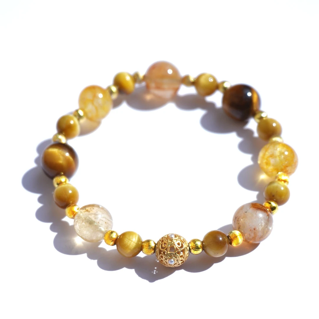 亦可思ROM“大丰收"黄水晶手串黄托帕黄塔晶金虎眼石手链单圈手工