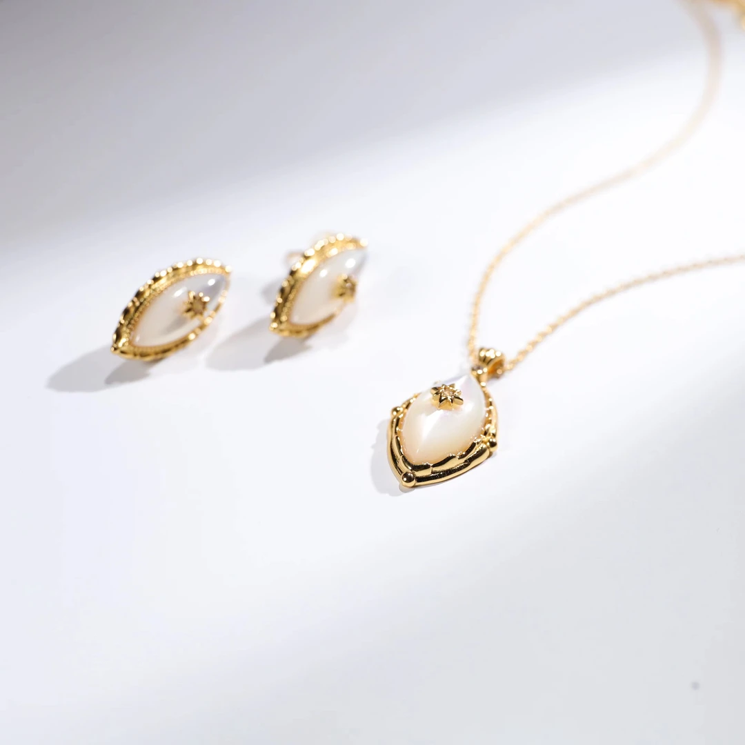 坠链均925银贝壳 轻奢气质耳环百搭吊坠套装AN41XAZS-07027