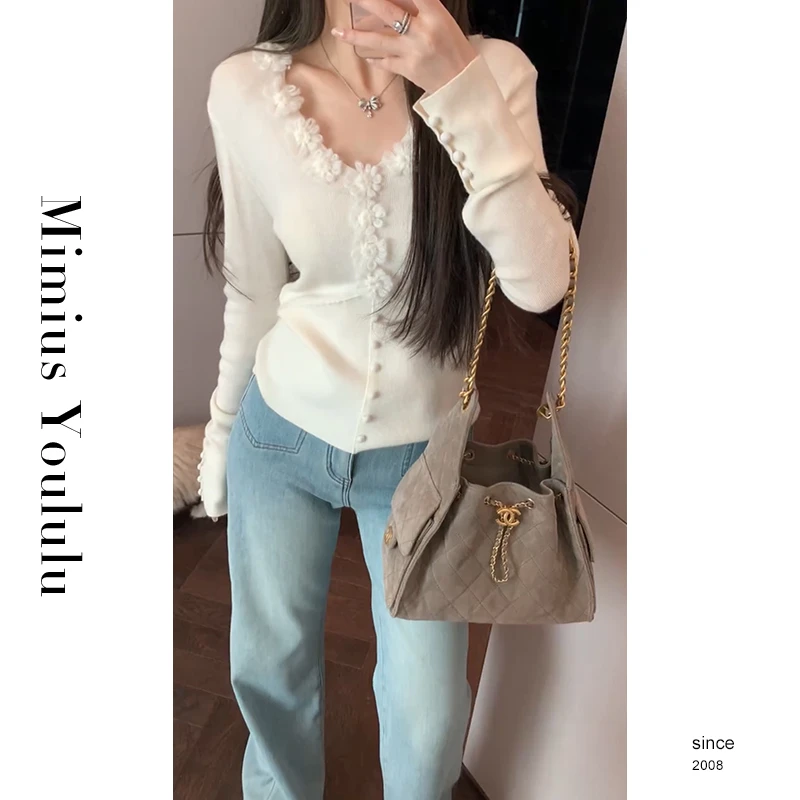 【mimius】&七七 法式立体花朵拼接针织衫 汉服()WF12102