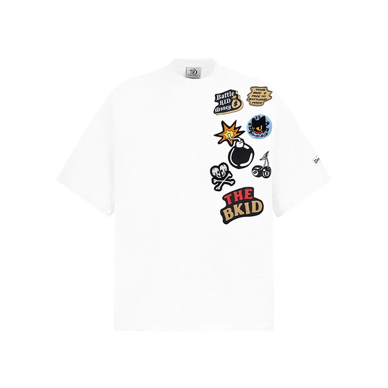 BM白色宽松情侣卡通夏季恤印花男士时尚百搭潮流经典圆领男款运动