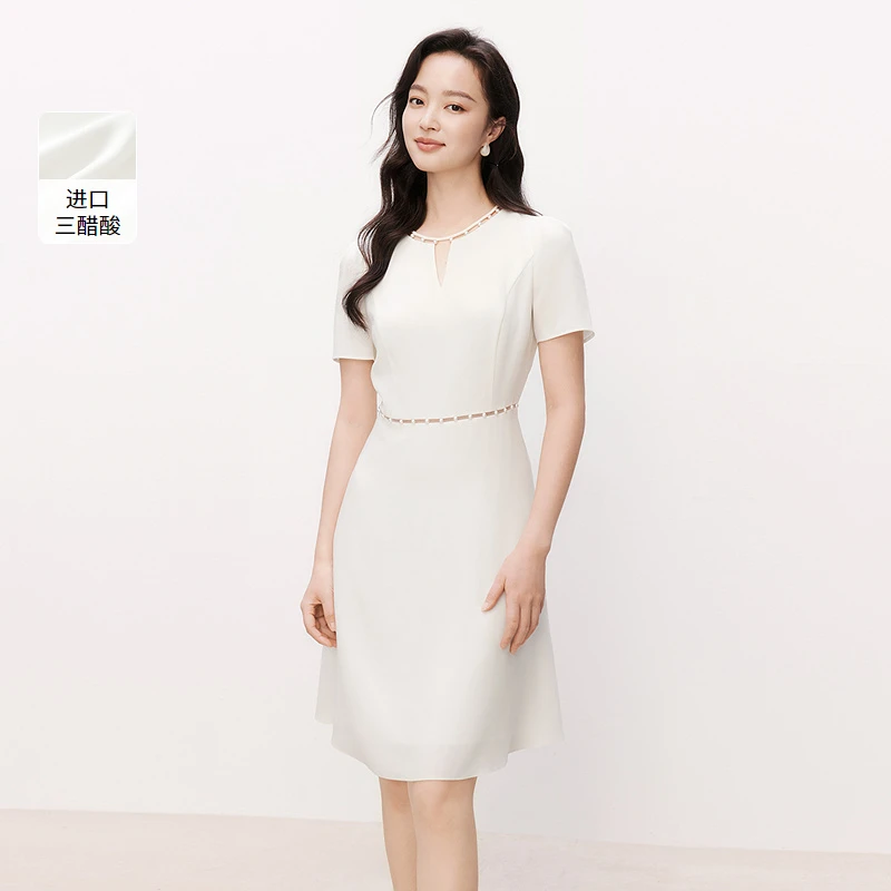 珂莱蒂尔夏季连衣裙修身白色轻奢收腰时尚优雅小礼服KF12094V1