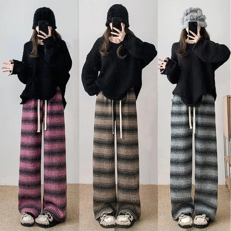 【天猫品质】冬款无托腹彩色条纹孕妇阔腿裤外穿糯米裤慵懒加绒