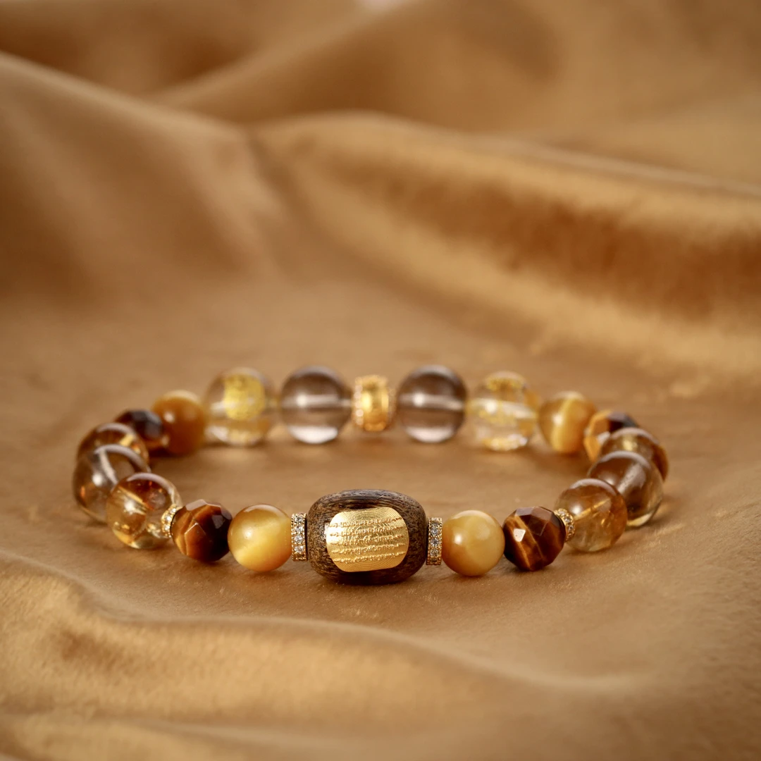 【八方来财】原创   大金霸沉木香五条纹天然金虎眼黄塔手串