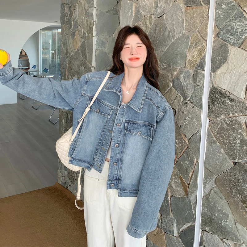 甜酷风牛仔外套女2025春秋新款复古港风氛围感小众韩系短款夹克潮