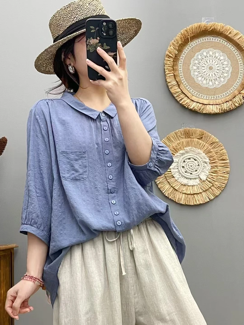 泡泡棉宽松休闲方领夏季衬衫中式衬衣薄款韩版拼接外套设计感2226