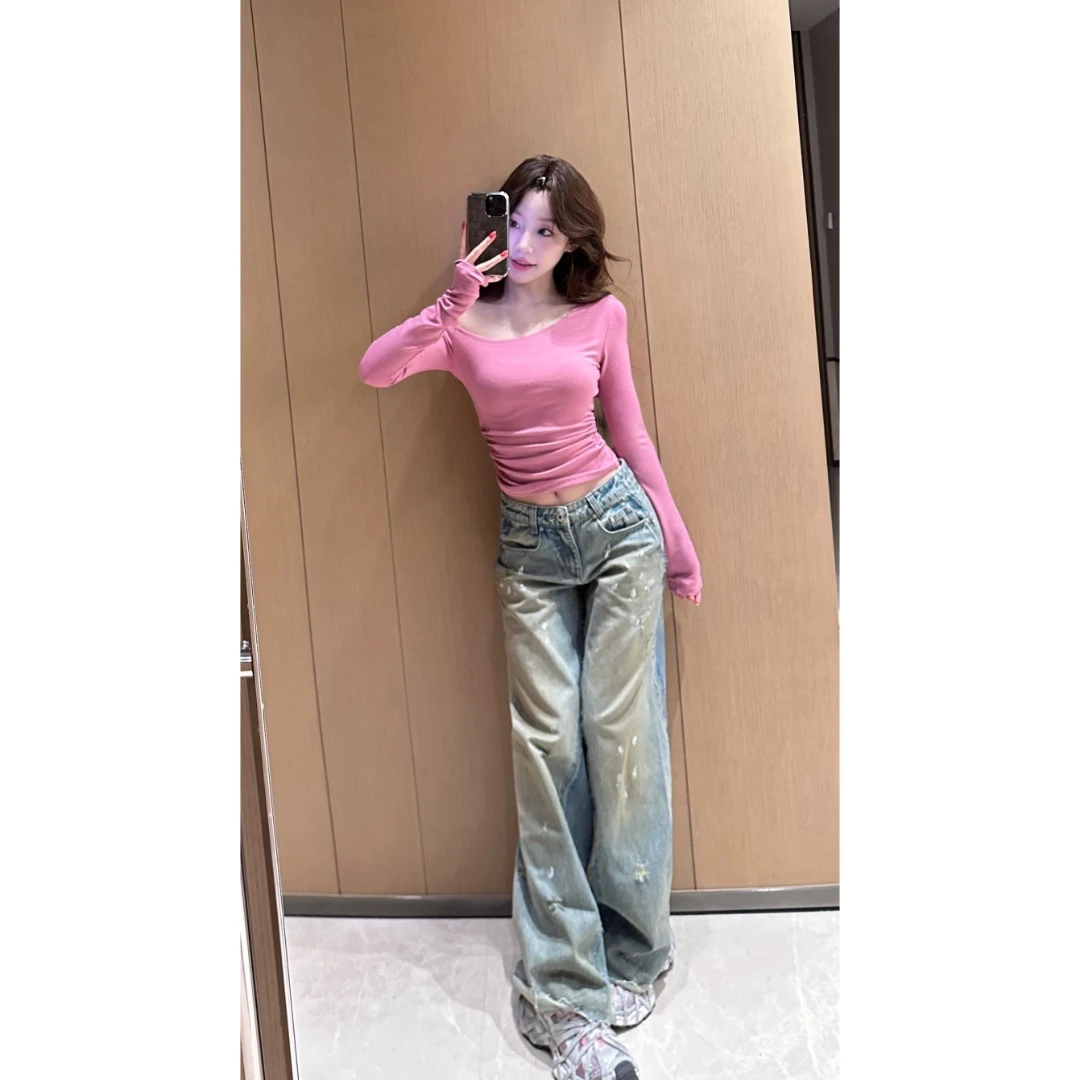 IS LULU | 斜领露肩长袖收腰纯欲上衣