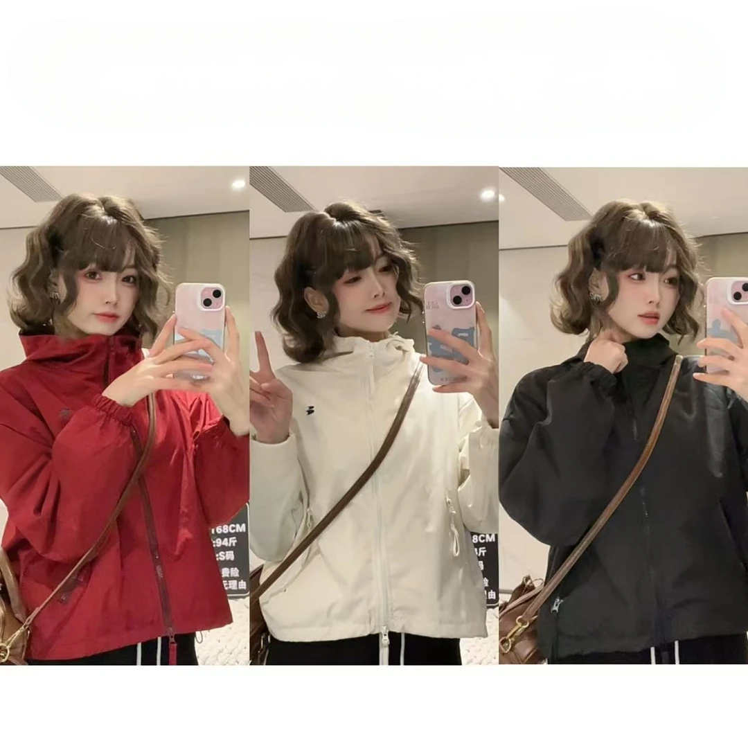 【婷婷专属】短外套女2025秋连帽百搭宽松下摆抽绳冲锋衣潮休闲0082