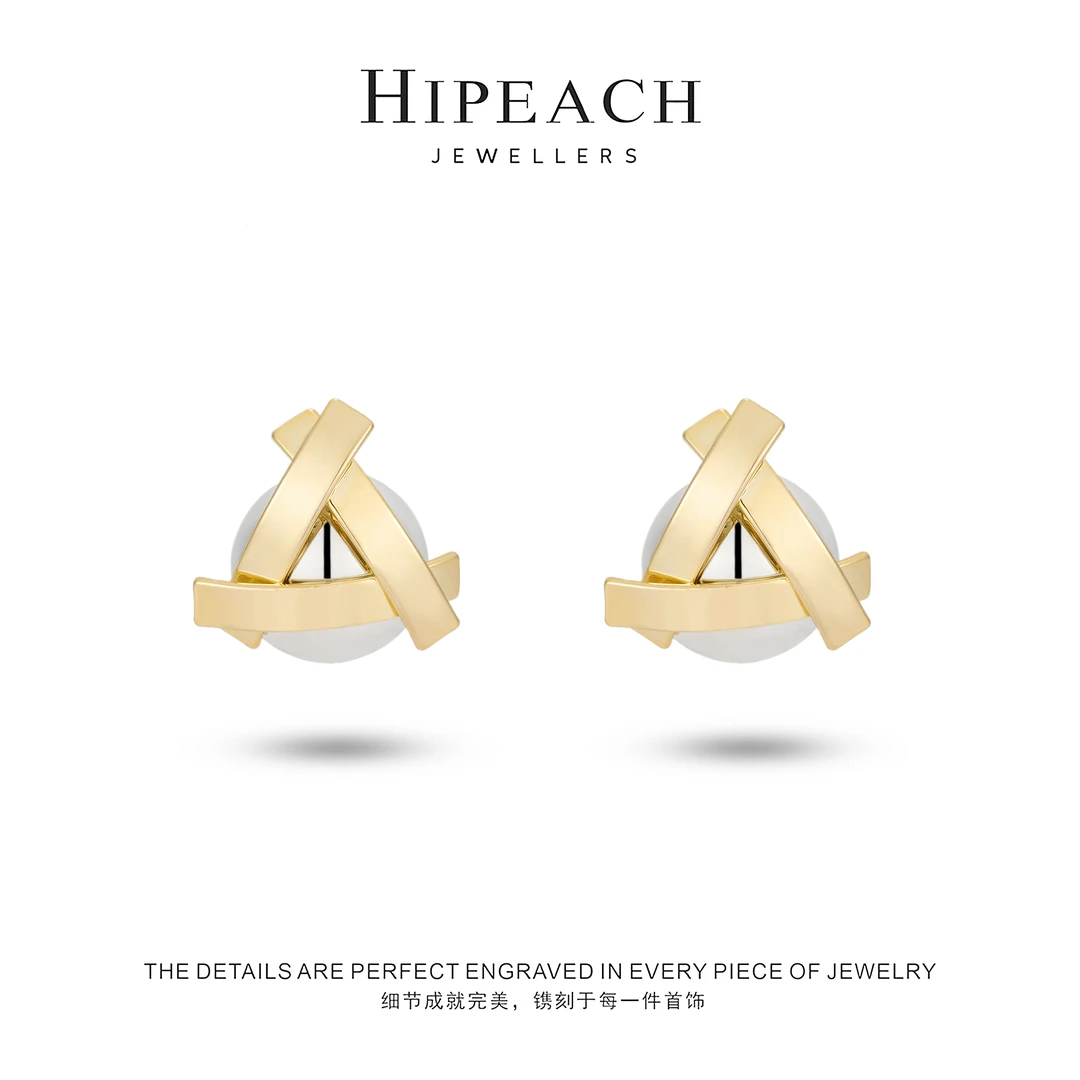 镀K金 编制三角耳钉HTYJ007