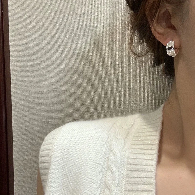 铜合金仿珍珠耳饰 十里间【格里特 有耳夹】法式素银色圈圈耳环百搭