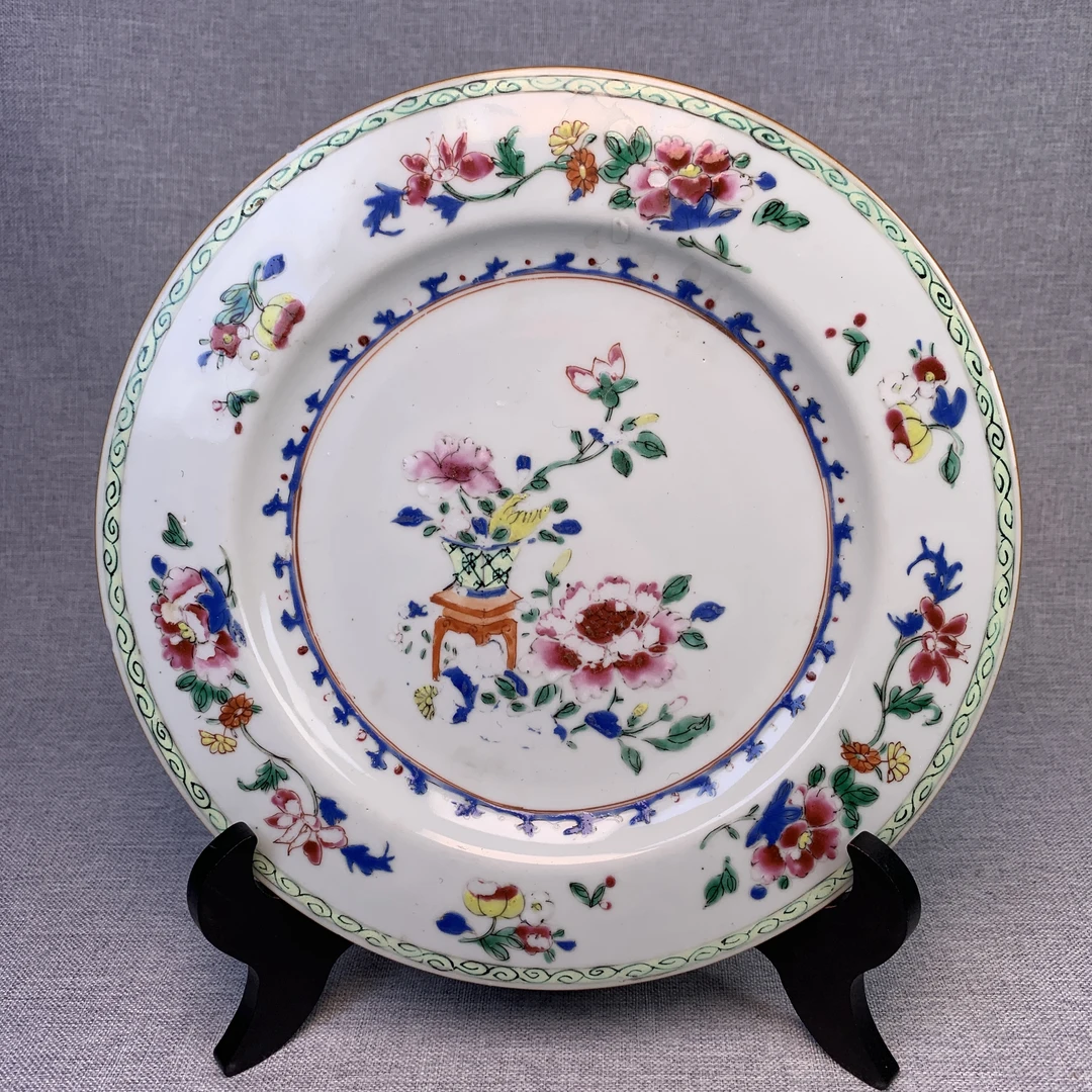 清代粉彩花卉盘古瓷器真品国营镇江市文物商店库出5228103