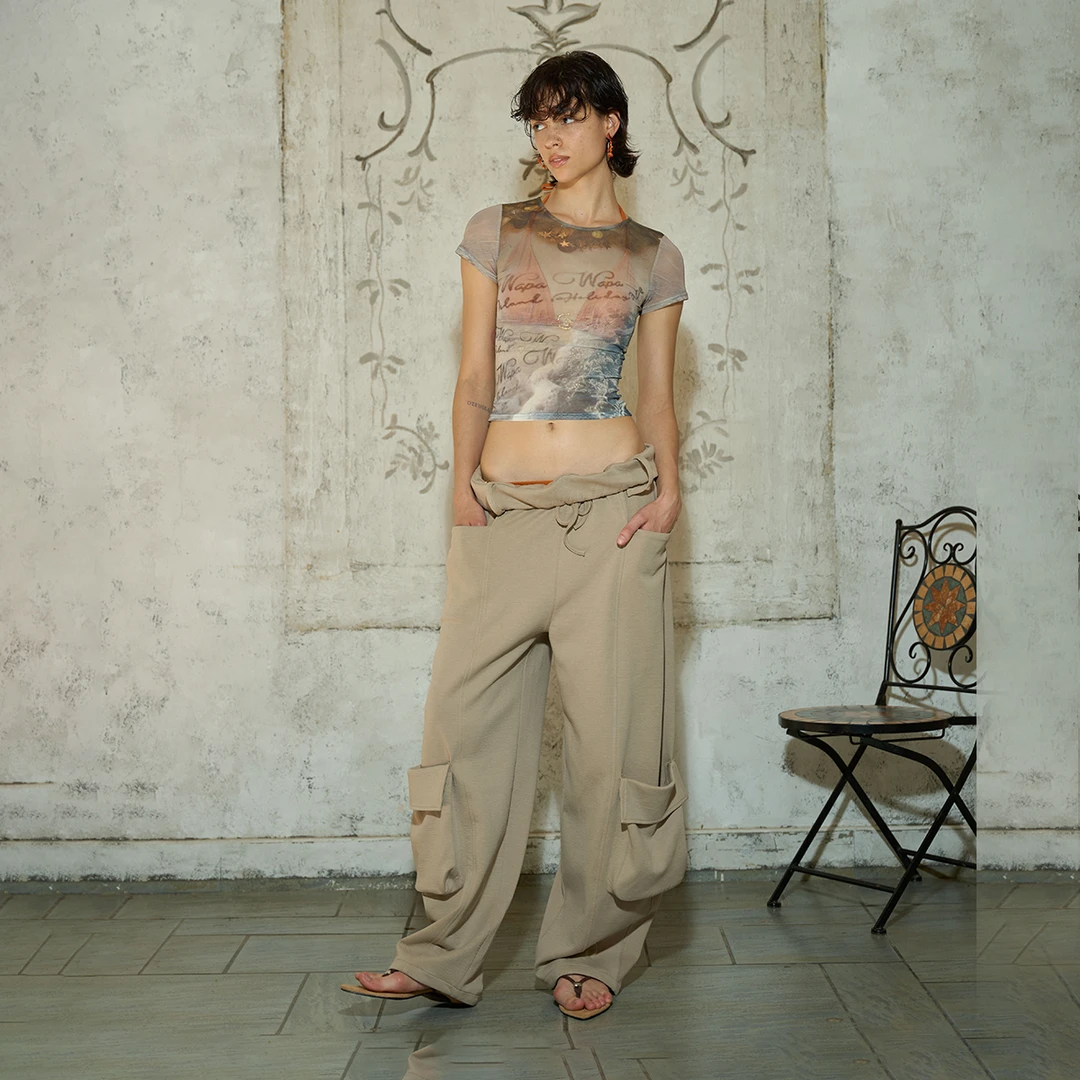 WapaWapa 原创设计25ss 慵懒翻腰头夏日轻薄大口袋弯刀卫裤休闲裤