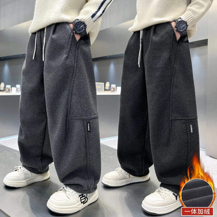 男童加绒裤子冬季新款2025中大童冬装儿童运动裤休闲洋气宽松保暖