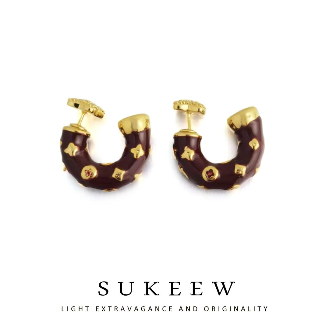 SUKEEW/酥可 铜合金耳饰 复古轻奢弧形法式精致耳环761110