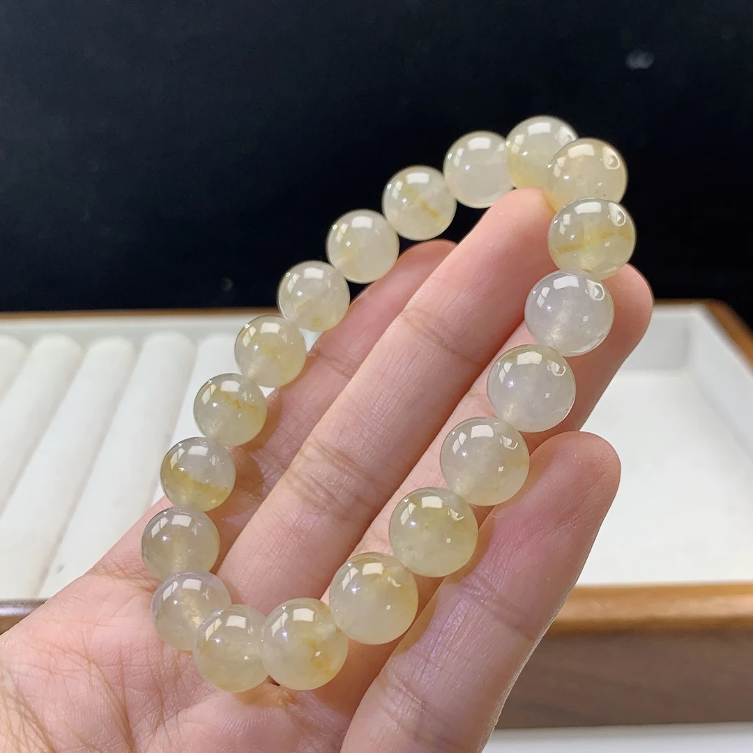 3.8-6-缅甸天然翡翠A货 女款黄翡手串尺寸:10mm 19颗粒