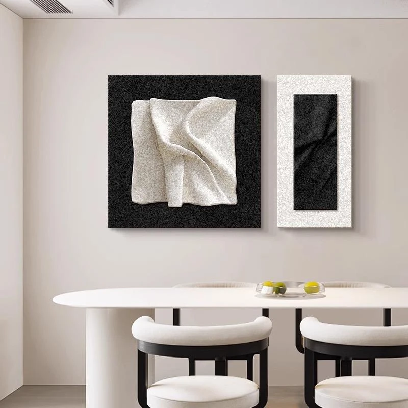 意式极简黑白抽象餐厅装饰画高级感餐桌背景墙挂画2025新款墙壁画