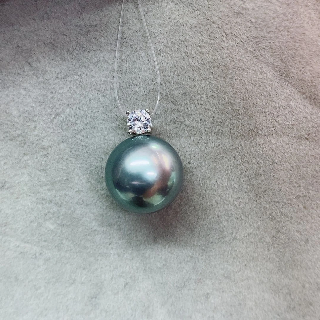 吊坠(不含链)银S925镶嵌海水珍珠13-15