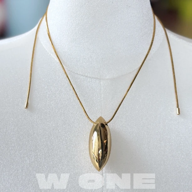 铜合金项链 【W ONE】小众原创设计金属感破茧系列椭圆立体抽拉长链