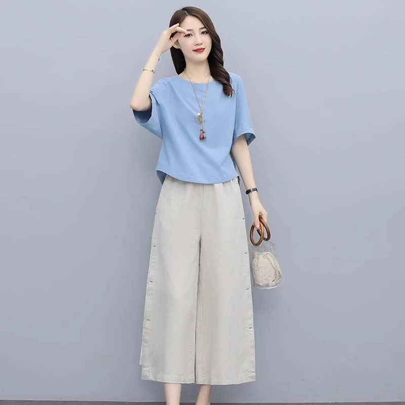 文艺套装女阔腿裤2025年夏季新款减龄时尚休闲小个子套装裤两件套