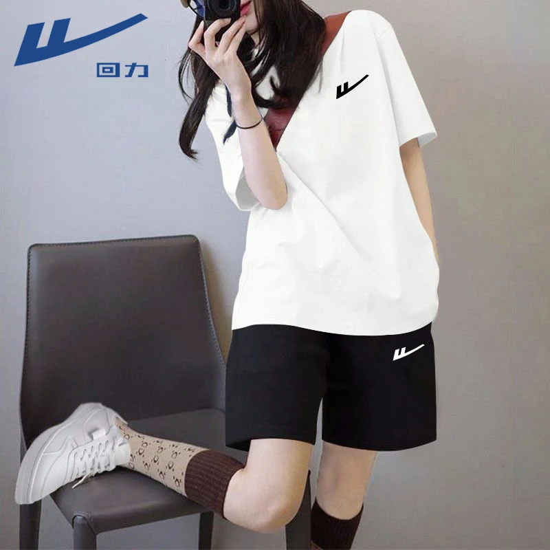 回力短袖女装夏装套装2025新款爆款宽松休闲纯棉短裤子学生两件套