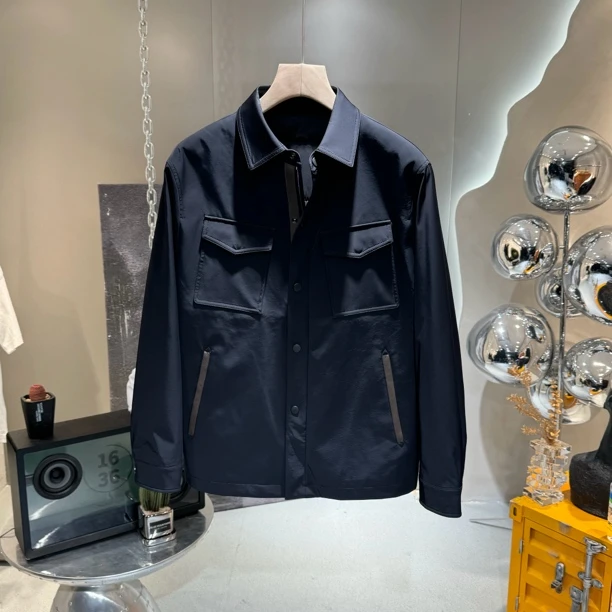 薄棉老钱风多口袋简约纯色商务休闲高品质春季男士翻领夹克外套