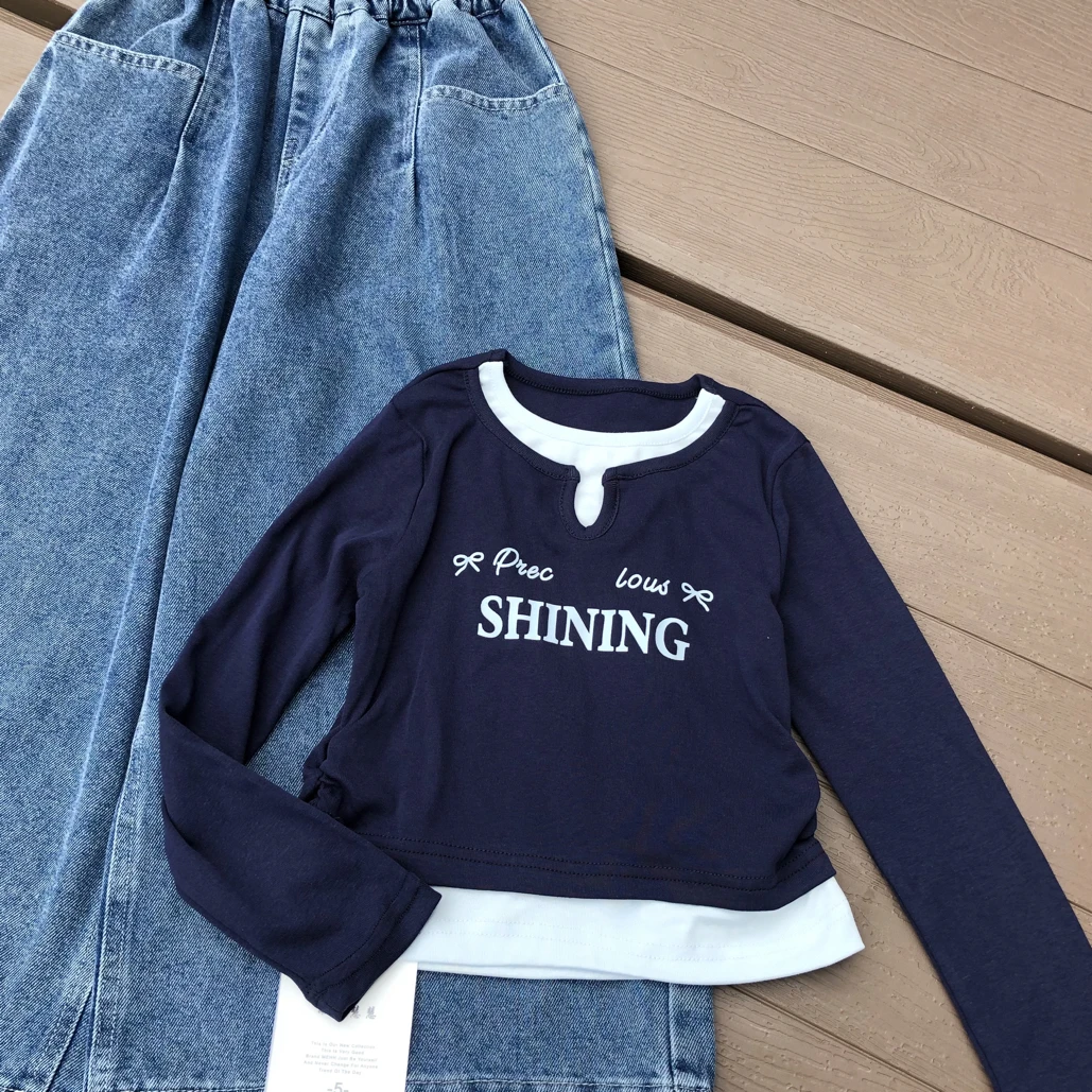 2025秋季新款韩系女童假两件特色活力耐脏高档假两件长袖