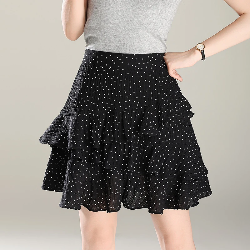 波点印花短裙蓬蓬裙夏季A字半身裙小个子蛋糕裙高腰5A包裙95270