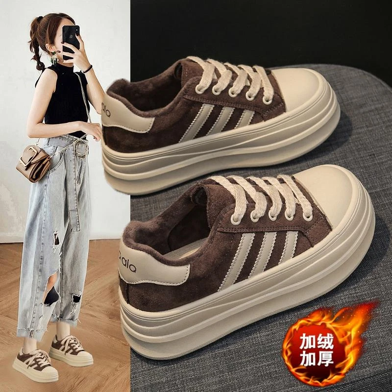棉鞋女款2025秋冬新款百搭加绒运动厚底板鞋子工作鞋保暖二棉鞋女