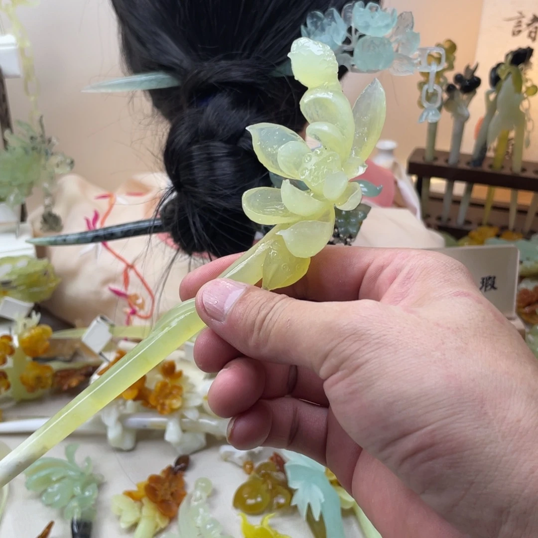 蛇纹石玉合金发饰发簪