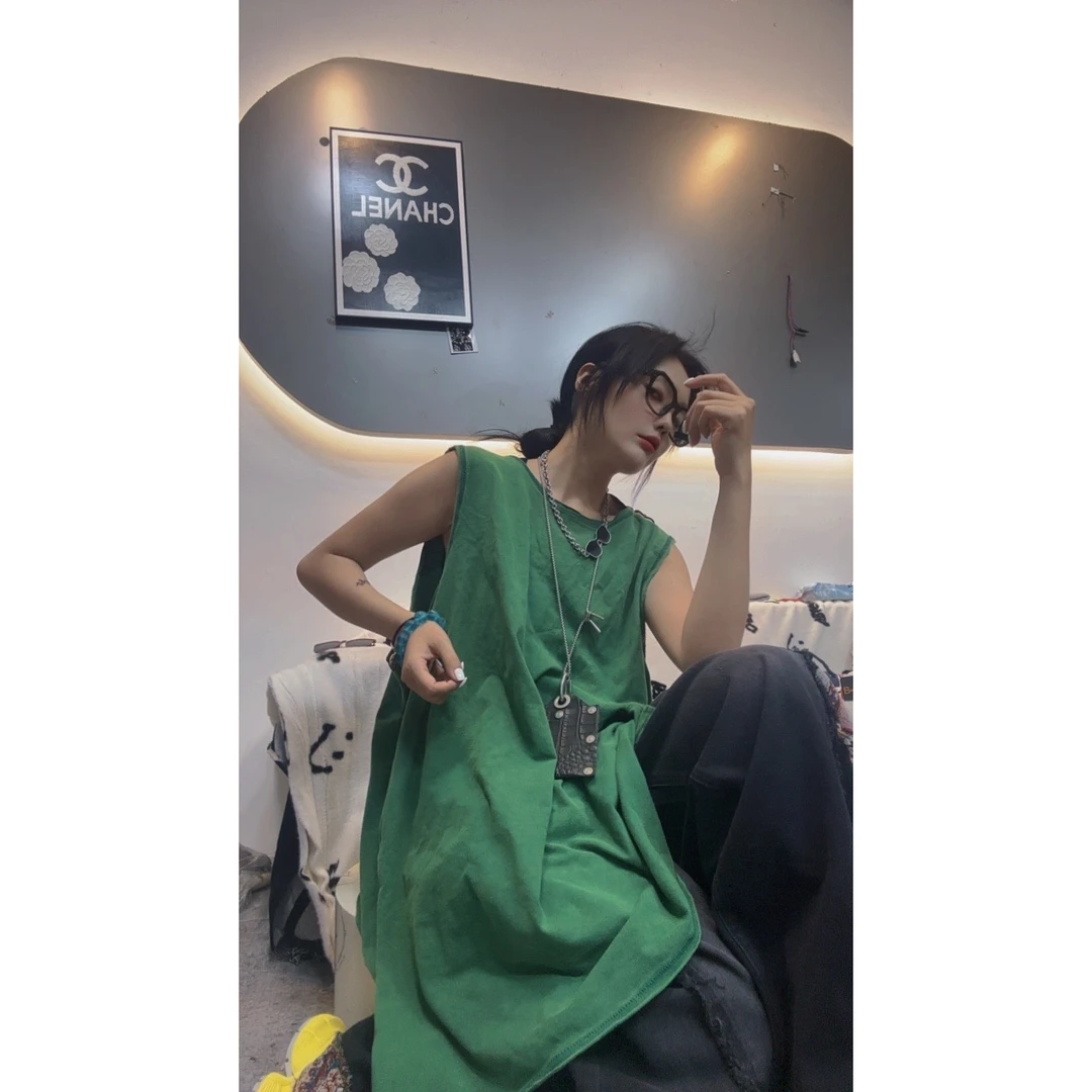 Laurine原创宽松水洗长款背心