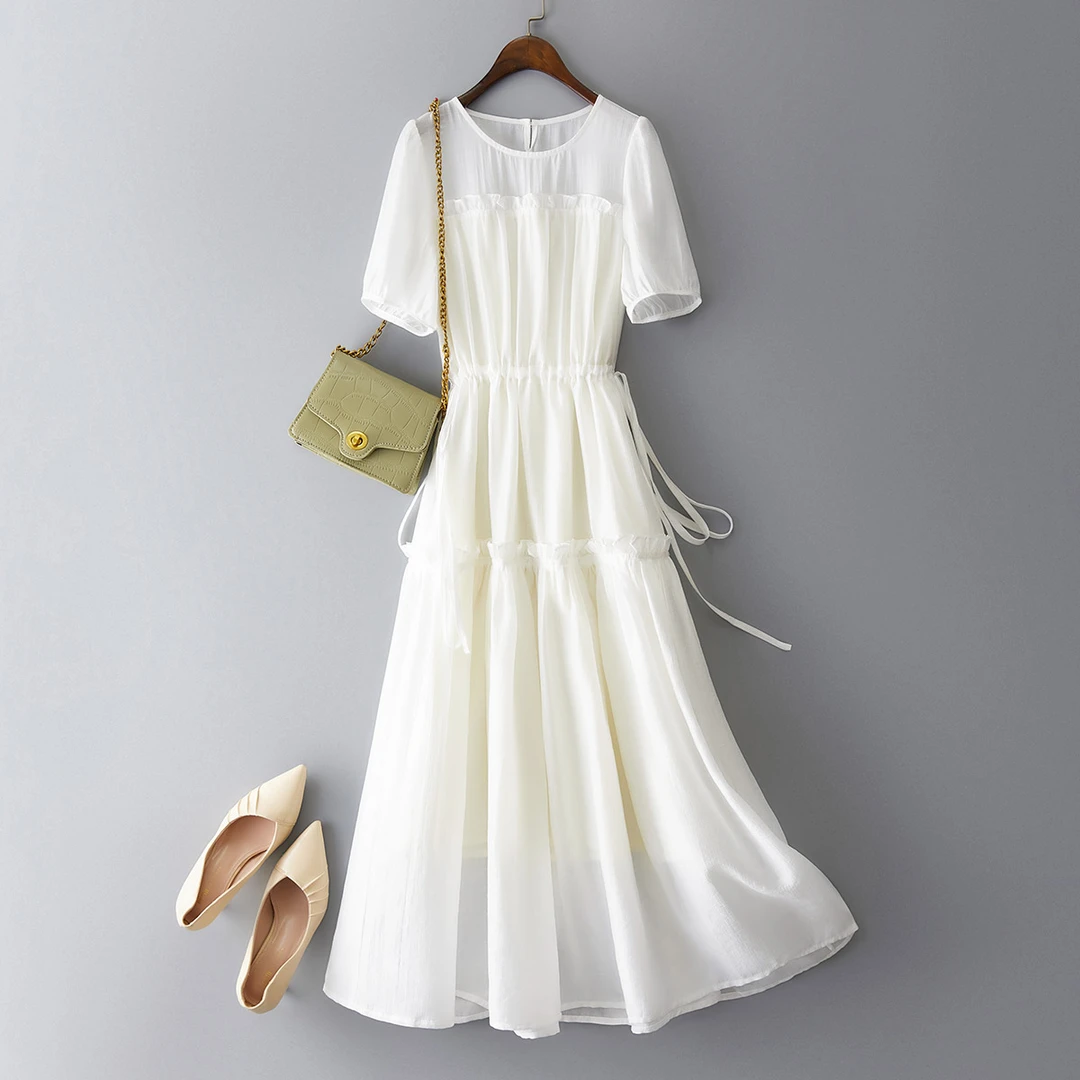 IHIMI/海谧2025夏季新款时尚百搭休闲气质显瘦中长款连衣裙女1072