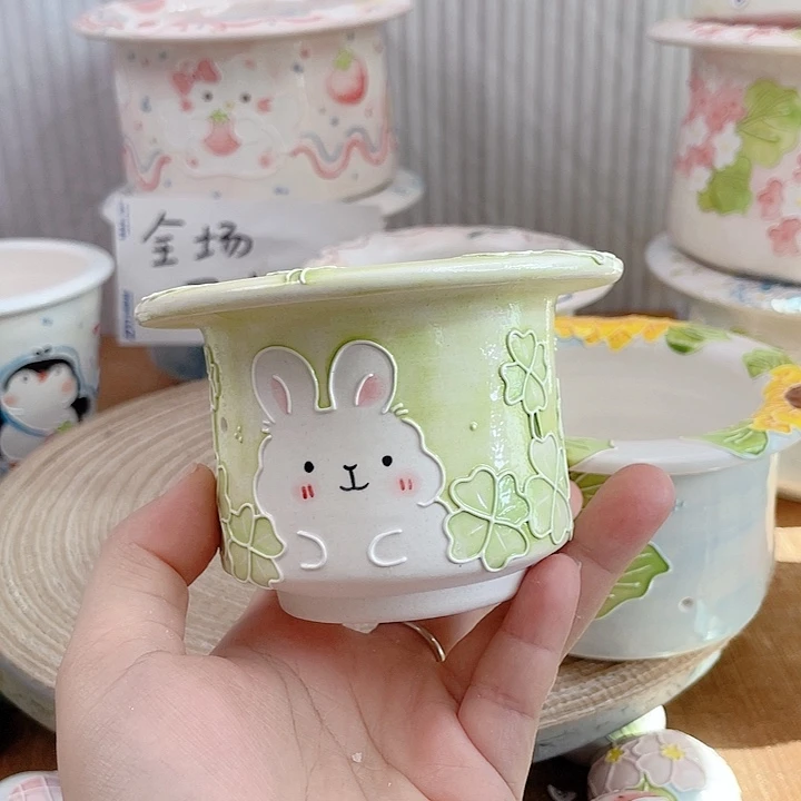 白泥手绘多肉花盆微瑕468