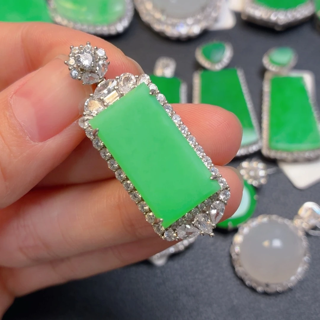 翡翠银S925镶嵌吊坠(不含链)