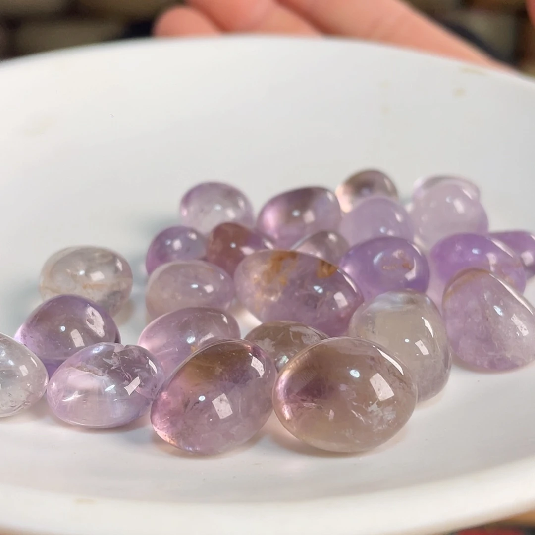 摆件未镶嵌水晶紫黄晶鹅卵石多样性发三颗