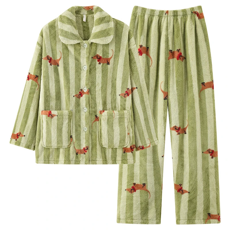 高级感【暖暖贵妃绒】秋冬季情侣睡衣女珊瑚绒腊肠狗加厚保暖家居服