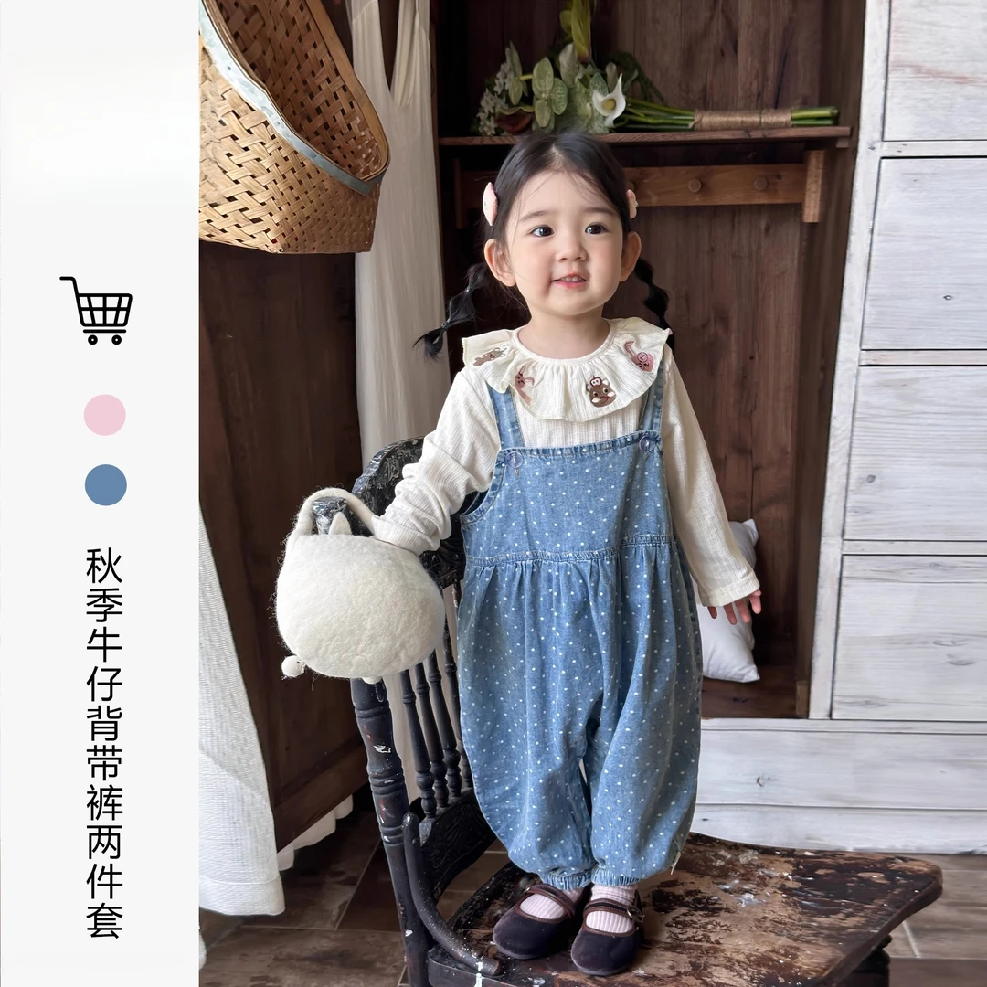 女宝早秋穿搭可爱牛仔背带裤洋气上衣婴儿套装秋季外出服宝宝衣服