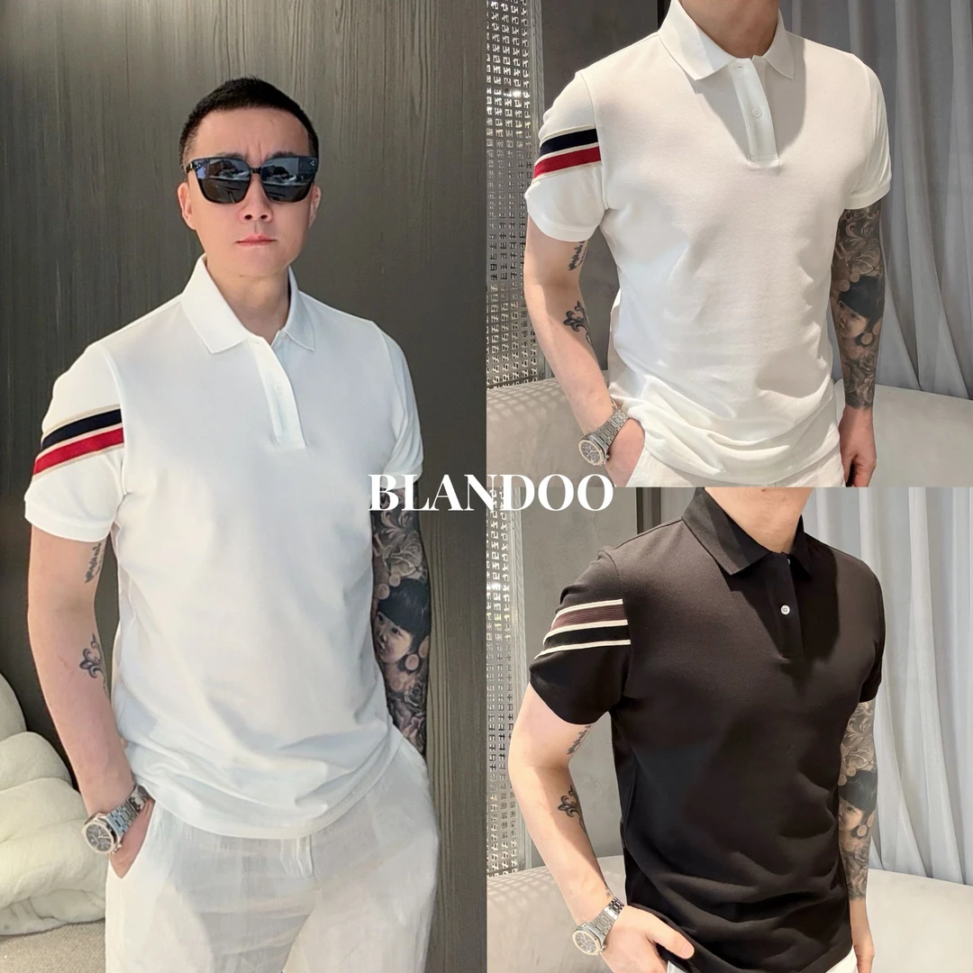 BLANDOO “简约有型”  男士百搭撞色条纹设计小珠地Polo衫1BD446