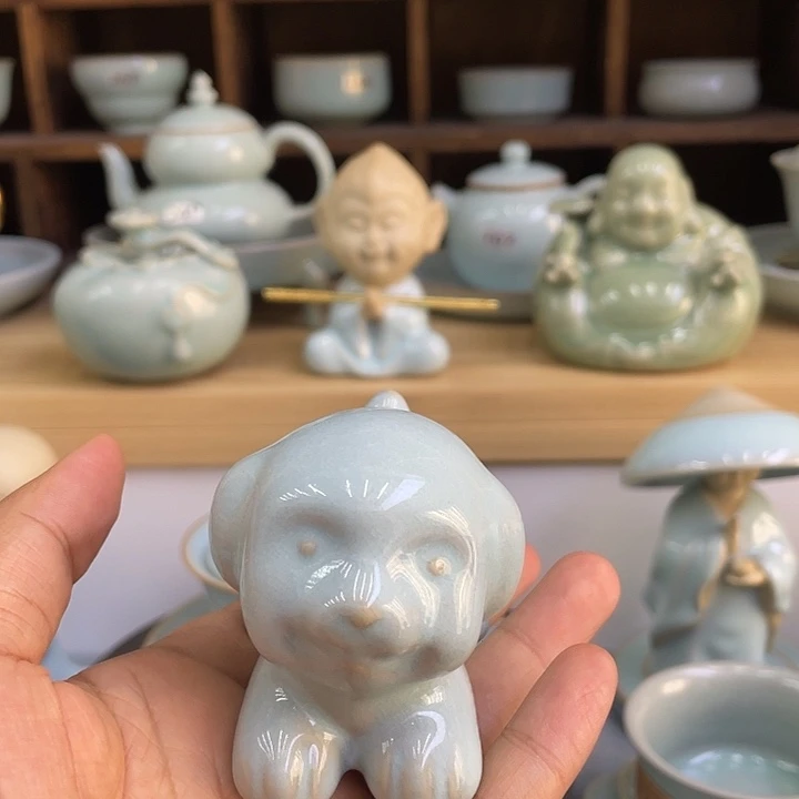杯子微瑕汝窑天青茶宠
