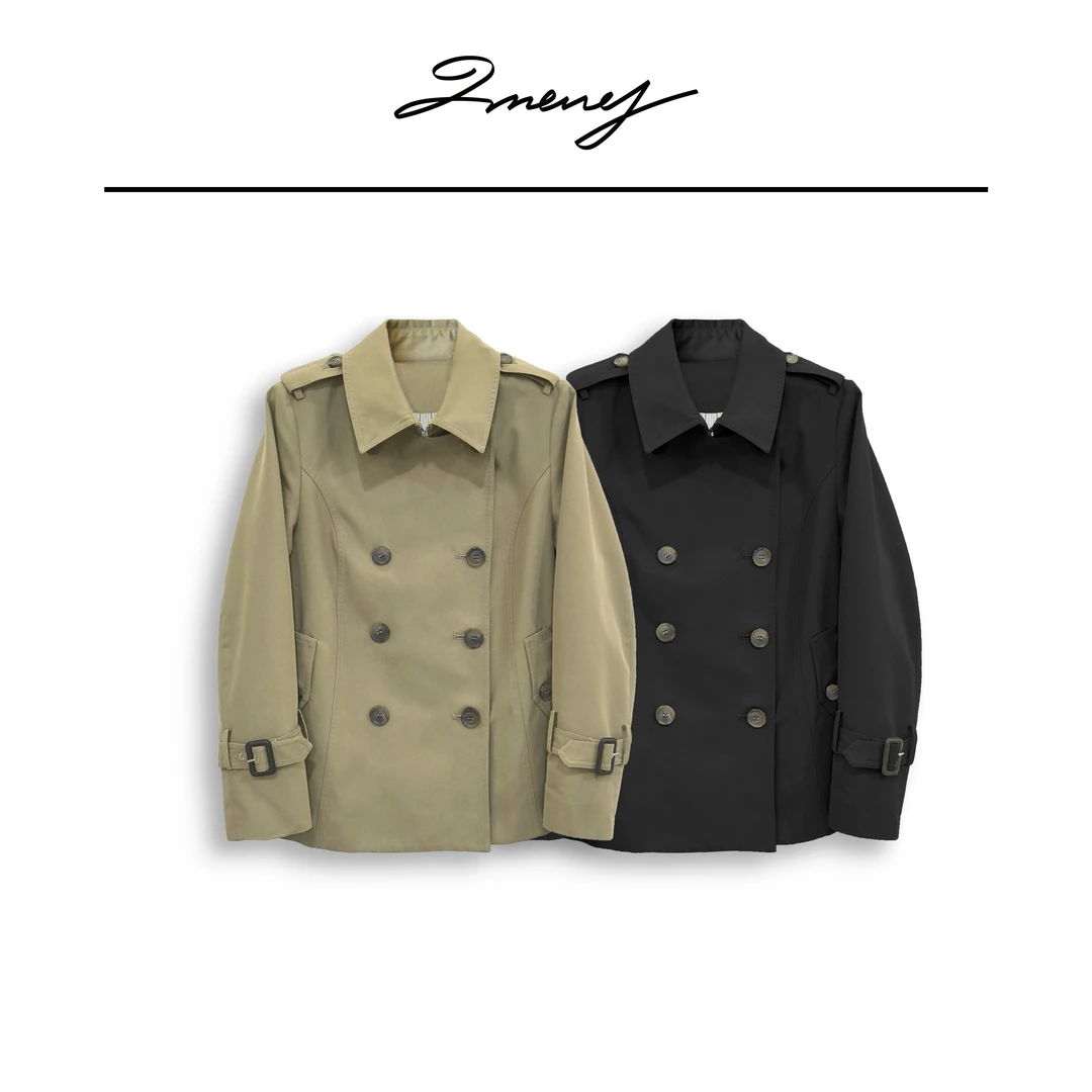 LMENY黑标常青藤~高密正肩双排扣短款英伦风风衣外套24CW002