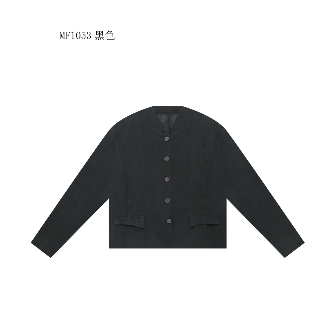 【麻訪家】MF1053黑色文艺气质休闲百搭长袖开衫外套