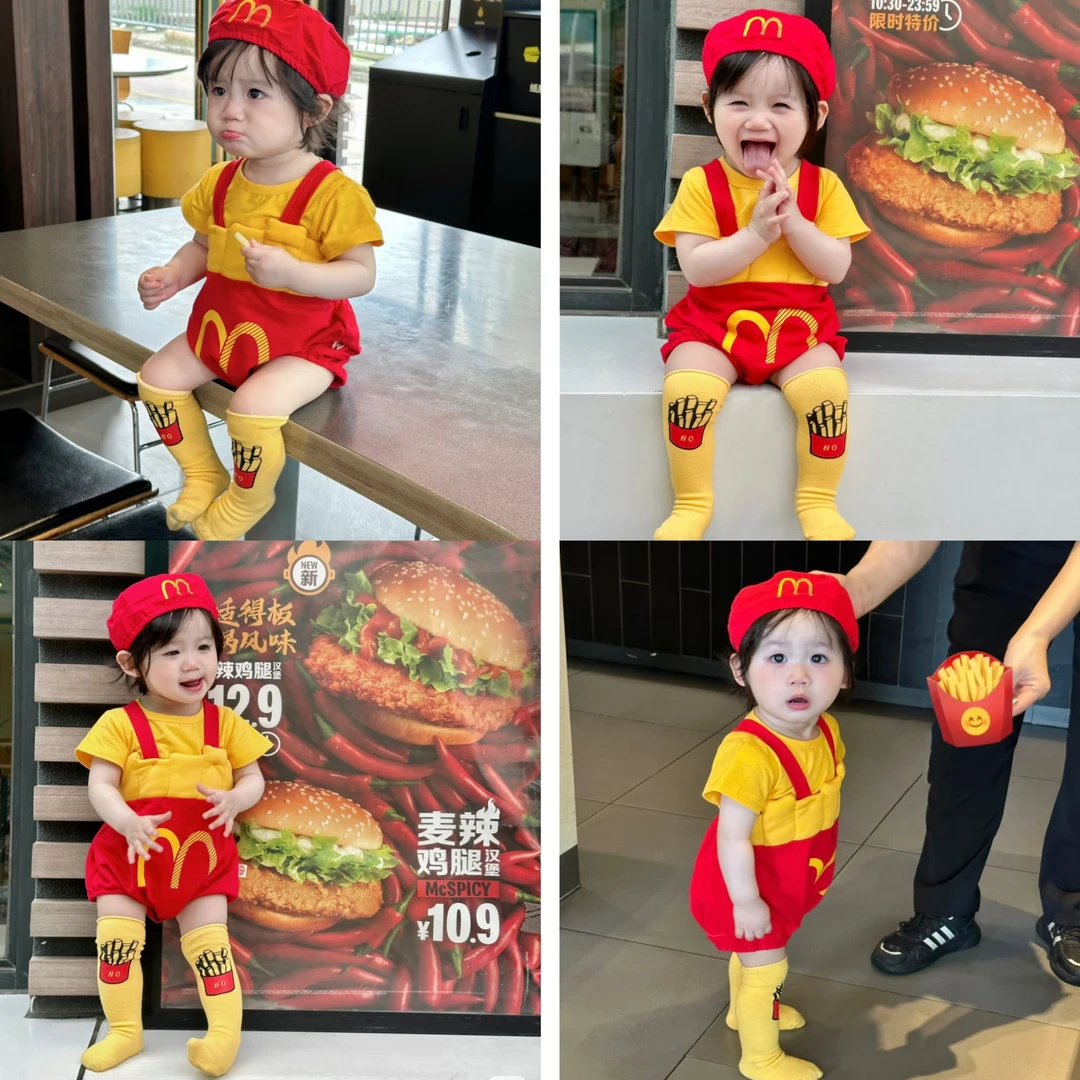 （四件套）潮款造型三角包屁衣棉质薯条男女周岁拍照哈衣NEBEANS