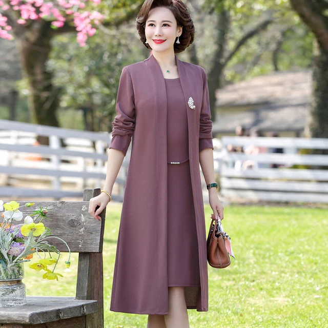 中老年妈妈春装洋气两件套连衣裙高贵中年女春秋气质裙子套装长袖