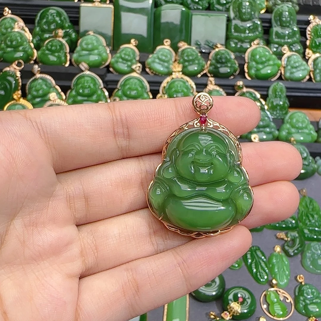 和田玉（碧玉）18K金镶嵌颈饰