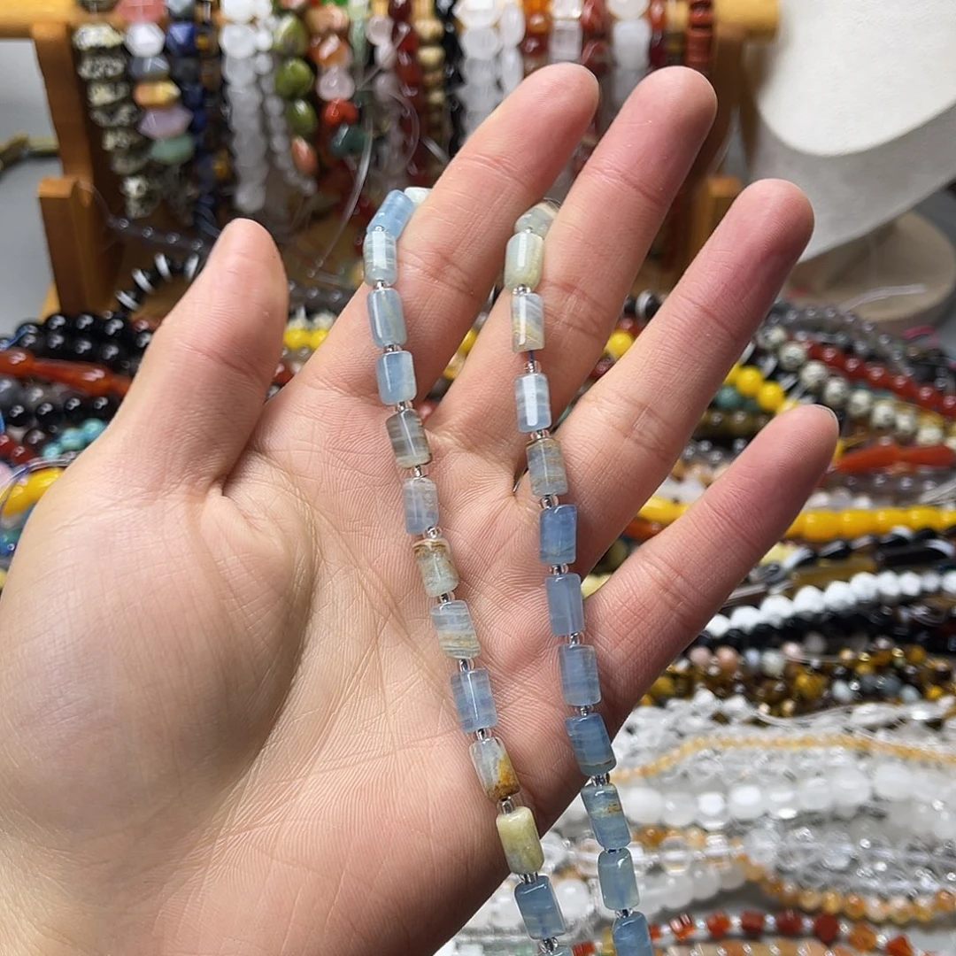 玛瑙/玉髓未镶嵌珠宝半成品6×10蓝方解柱子一条